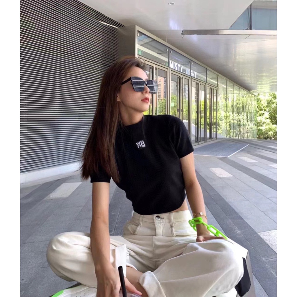 【做你的貓旗艦館】AW大王家23ss春夏新款字母短袖T恤女ins潮短版緊身logo針織打底衫