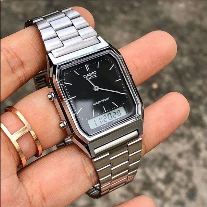Fashion Casual Men's Dual Movement Stainless Steel Multifunction Digital Watch