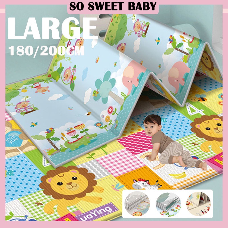 180/200cm Baby Mat Play Thick XPE Double Sided Playmat Crawling Pad Foldable Kid Carpet Floor Mat Tebal Parklon Indoor