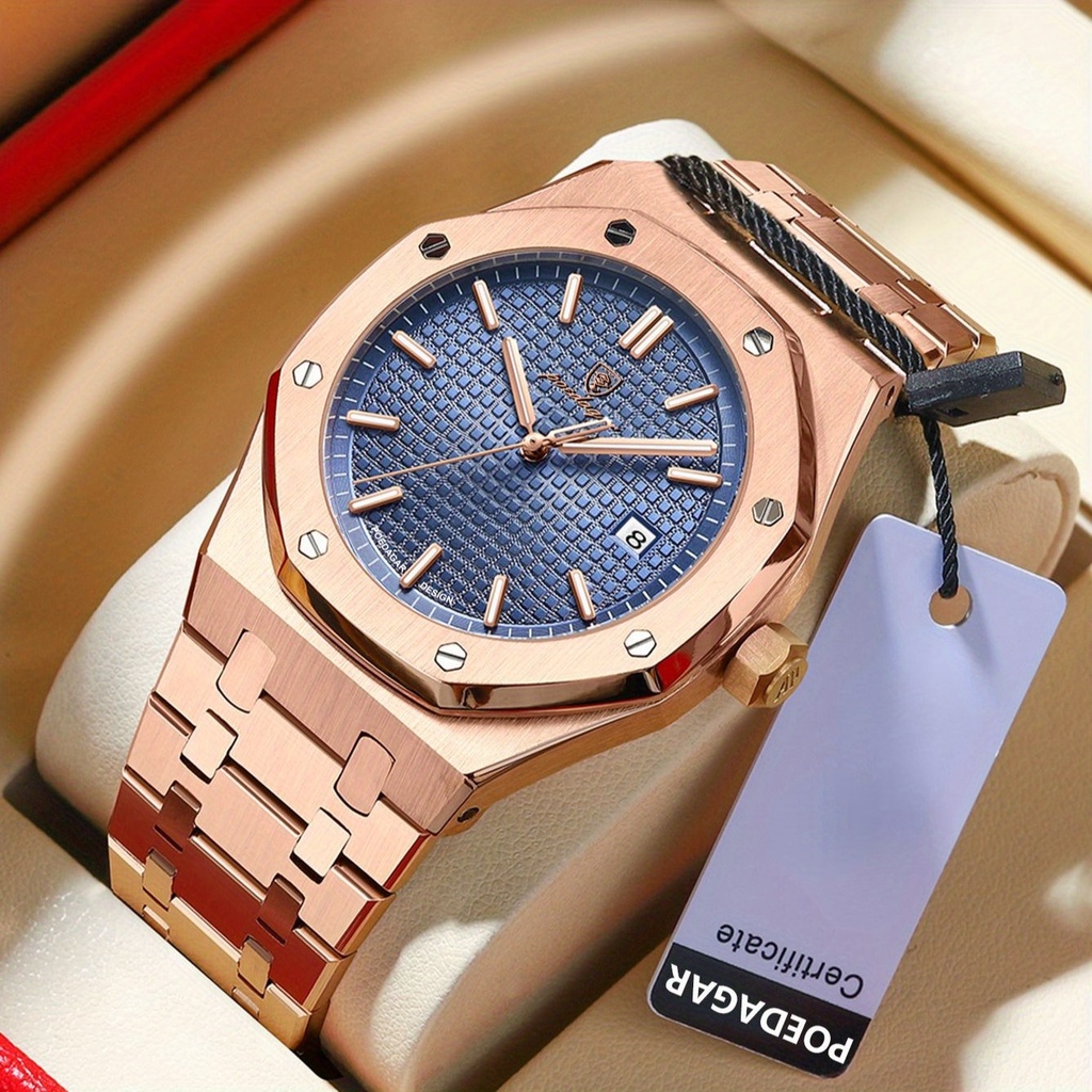 POEDAGAR Luxury waterproof and luminous date stainless steel classic men's quartz watch