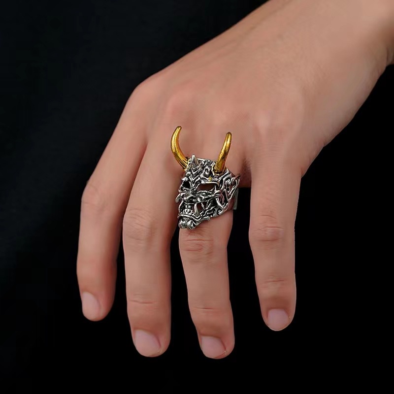 Prajna Devil Mask Ring Men Gothic Style Stainless Steel Band_voghion.com