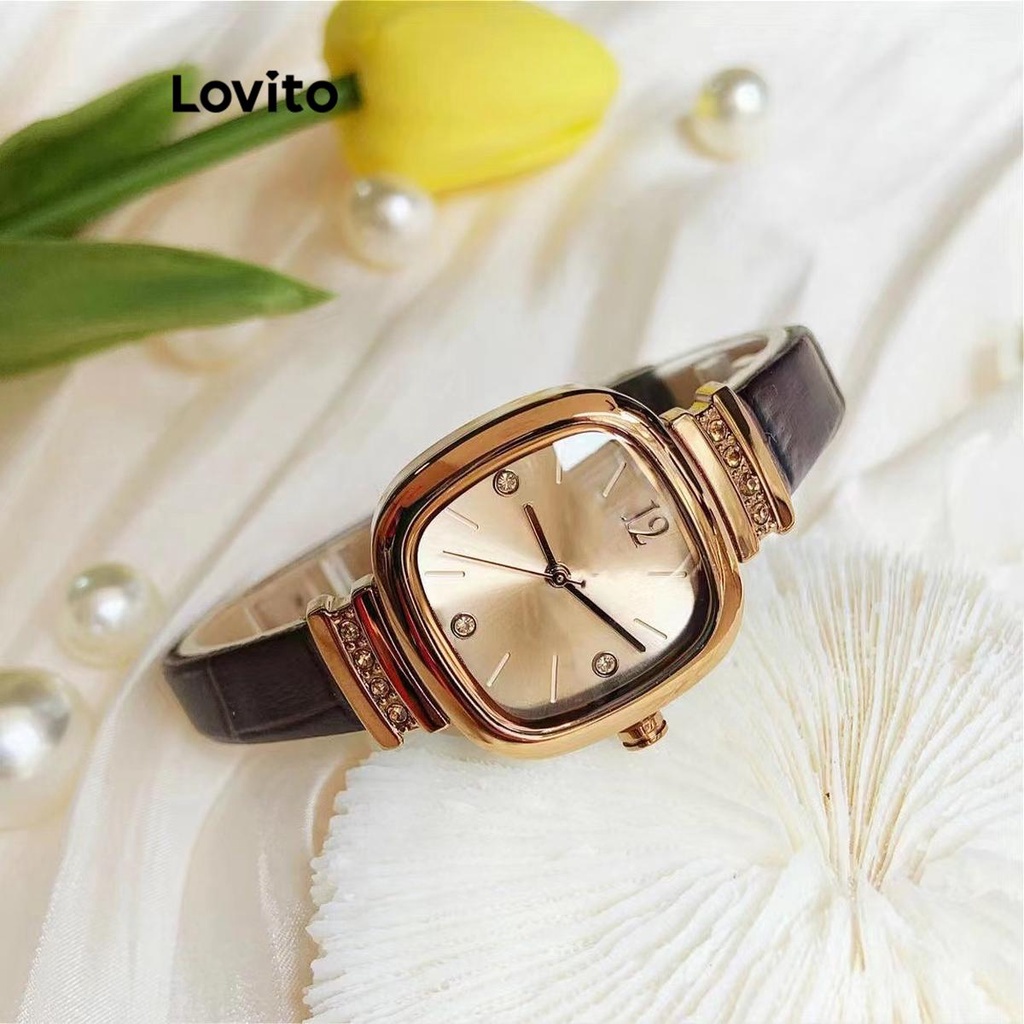 Lovito Vintage Plain Metal Small Sugar Cubes Ins Retro Quartz Watch for Women LFA13839