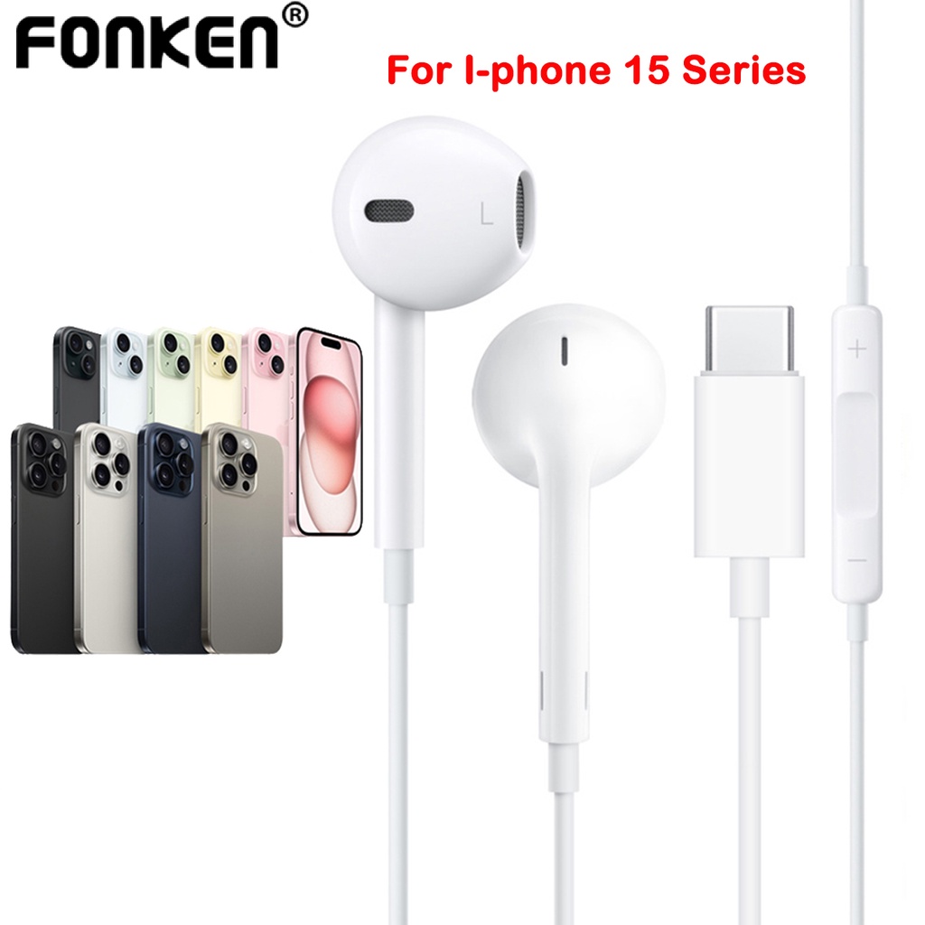 Fonken USB C Headphone Wired Type C Earbuds for Aple 15 Pro Max 15 Plus In-Ear Earphone Bass Stereo Type C Headset With Mic for Aple 15 Pro Aple 15 Not Bluetooth