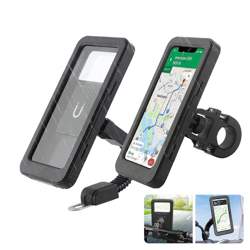 Waterproof Motorcycle Bicycle Phone Holder 7.4 inch Mobile Phone Stand Holder 360 ° Adjustable Bracket