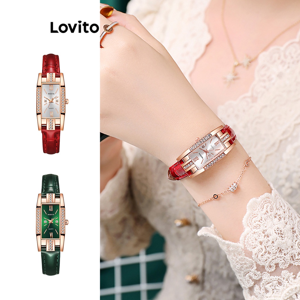 Lovito Casual Plain Basic Quartz Watche for Women L69AD052 (Red/Green)