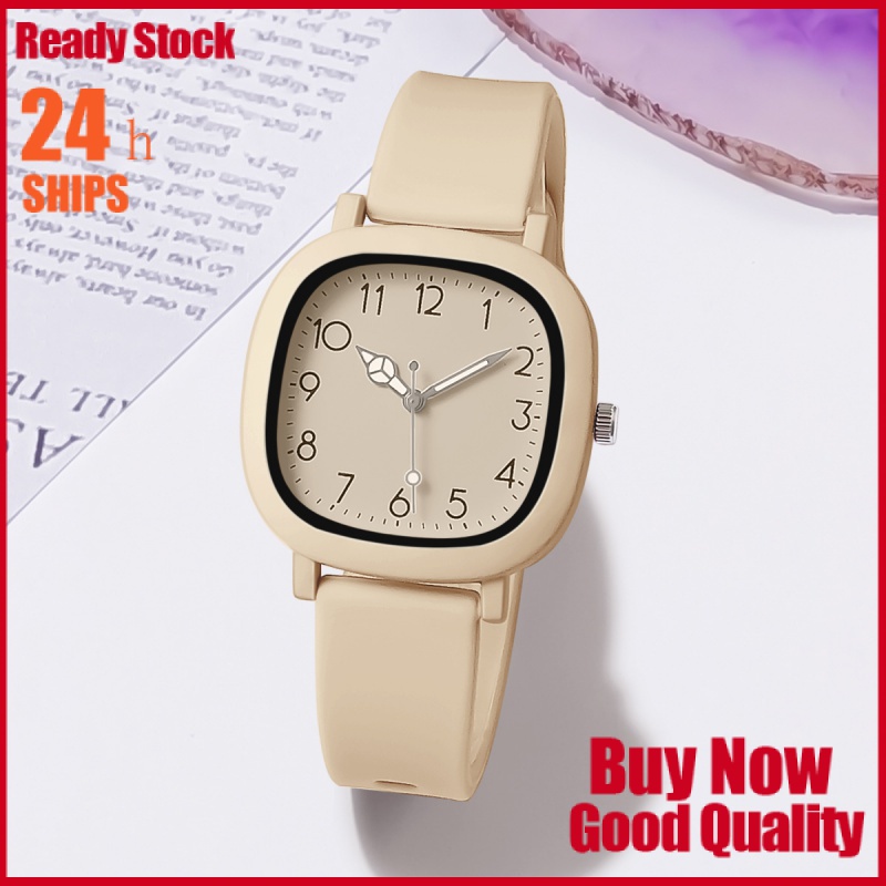 Korean Style Square Watch Women Luminous Pointer Digital Scale Clock Fashion Sport Light Luxury Silicone Quartz Watches