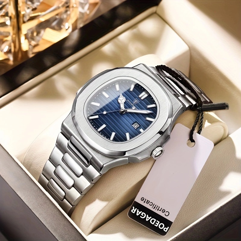 POEDAGAR High quality stainless steel waterproof ultra-thin calendar quartz business men's watch