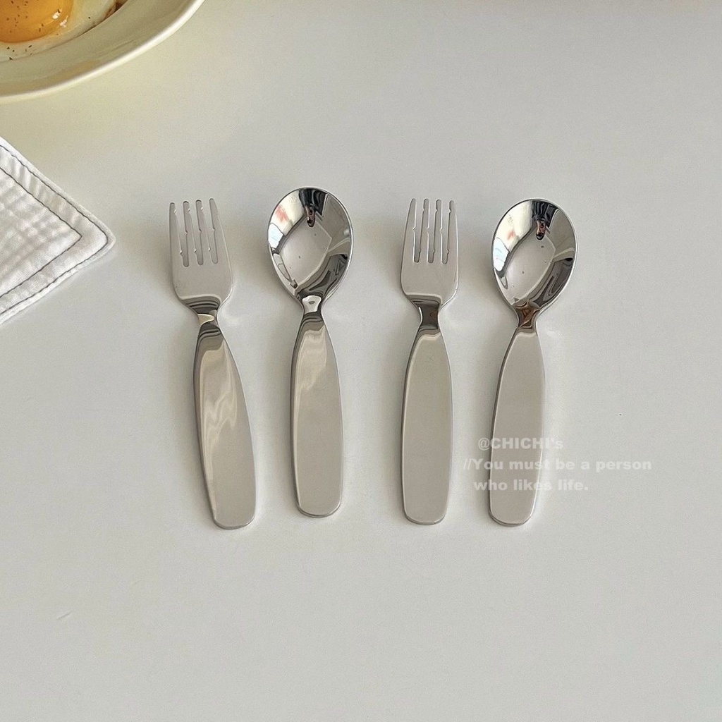 304 Stainless Steel Children's Spoon Cute Household Short Spoon Soup Spoon Complementary Food Spoon Baby Spoon Fork Tableware