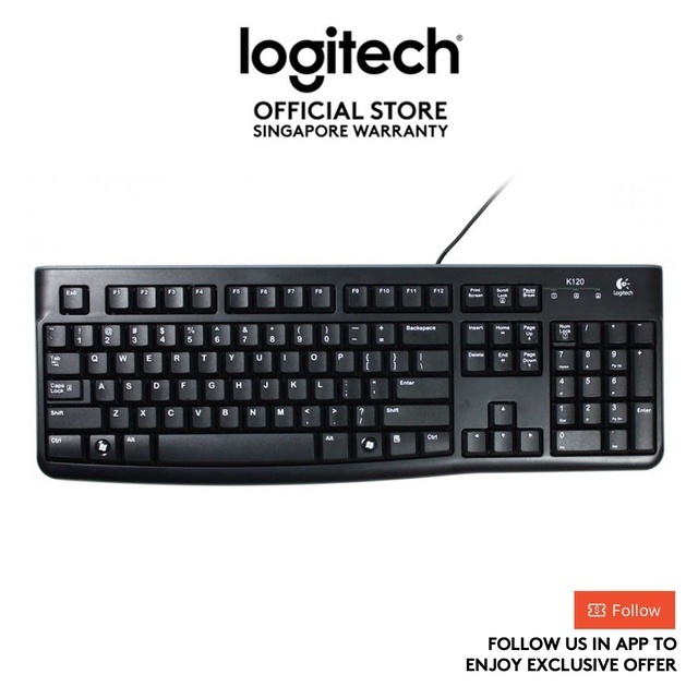 Logitech K120 Wired Keyboard for Windows, USB Plug-and-Play, Full-Size, Spill Resistant, Curved Space Bar PC/Laptop