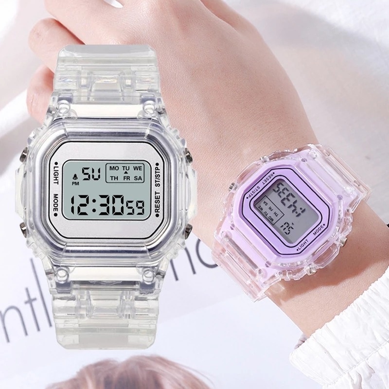 New Fashion Transparent Digital Watch Square Women Watches Sports Electronic Wrist Water Proof Kids Watch Clock