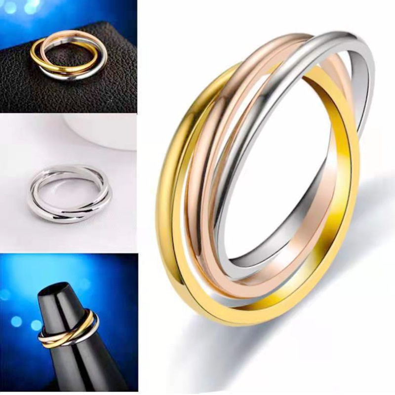 Ensemble de bagues classiques 3 rondes pour femmes, en acier inoxydable, bague de fiançailles, empilable, bijoux de doigt féminin_voghion.com
