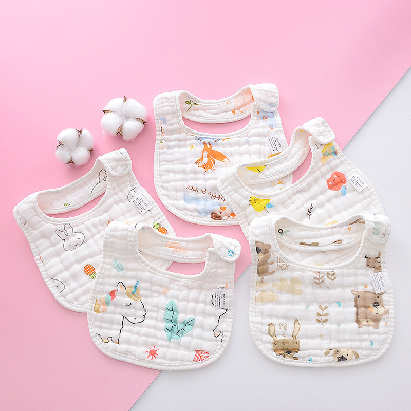 Three-pack Random Color Baby Petal Bib Bib Eight-Layer Gauze Thickened Pleated Seersucker Printed Baby Saliva Towel