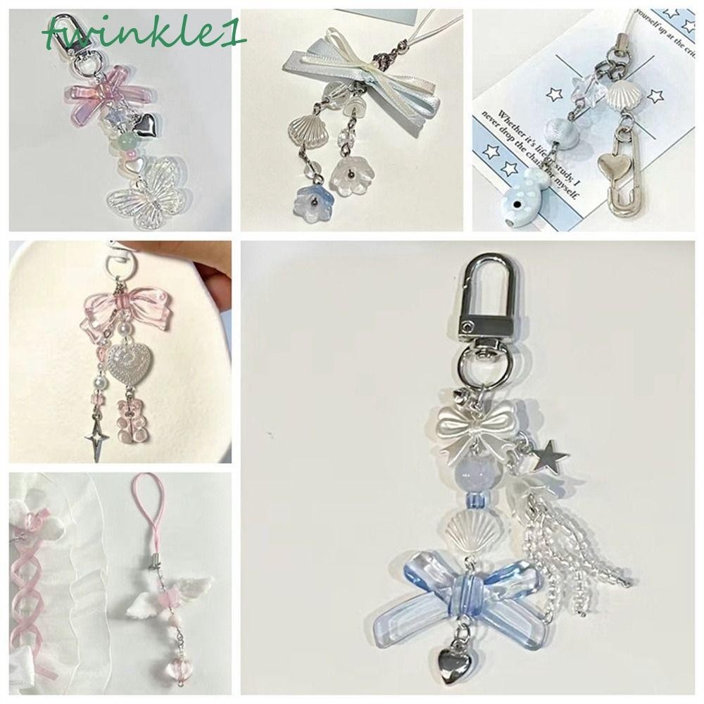 TWINKLE1 Y2K Phone Charms, Sparkling Pendant Beaded Phone Lanyard, Telephone Decoration Knotbow Cake Fish Anti-Lost Phone Chain Jewelry Gifts