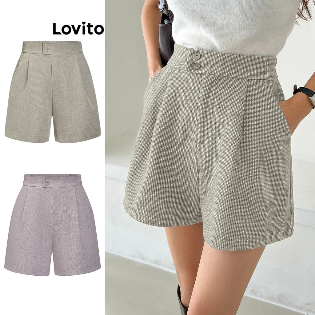 Lovito Casual Gingham Button Shorts for Women L70AD058 (Multi-color)