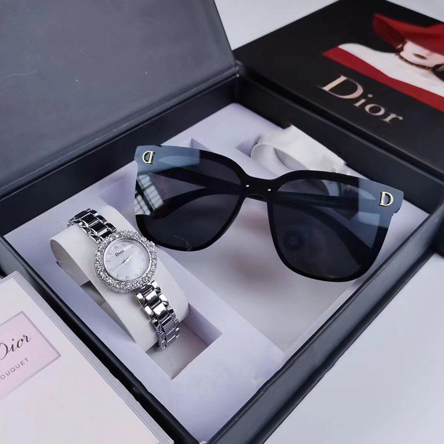 [FREE GLASSES] Women Watch Glasses 2pcs Sets Ladies Rhinestone Steel Quartz Watches