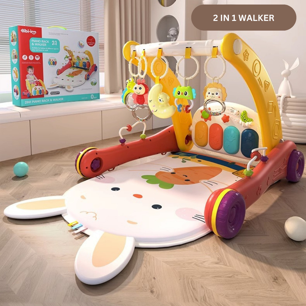 [ Next Day Delivery ]2 In 1 Baby Walker and Play Mat Activity Gym Rack Music Play Mat for Toddlers Christmas Gift