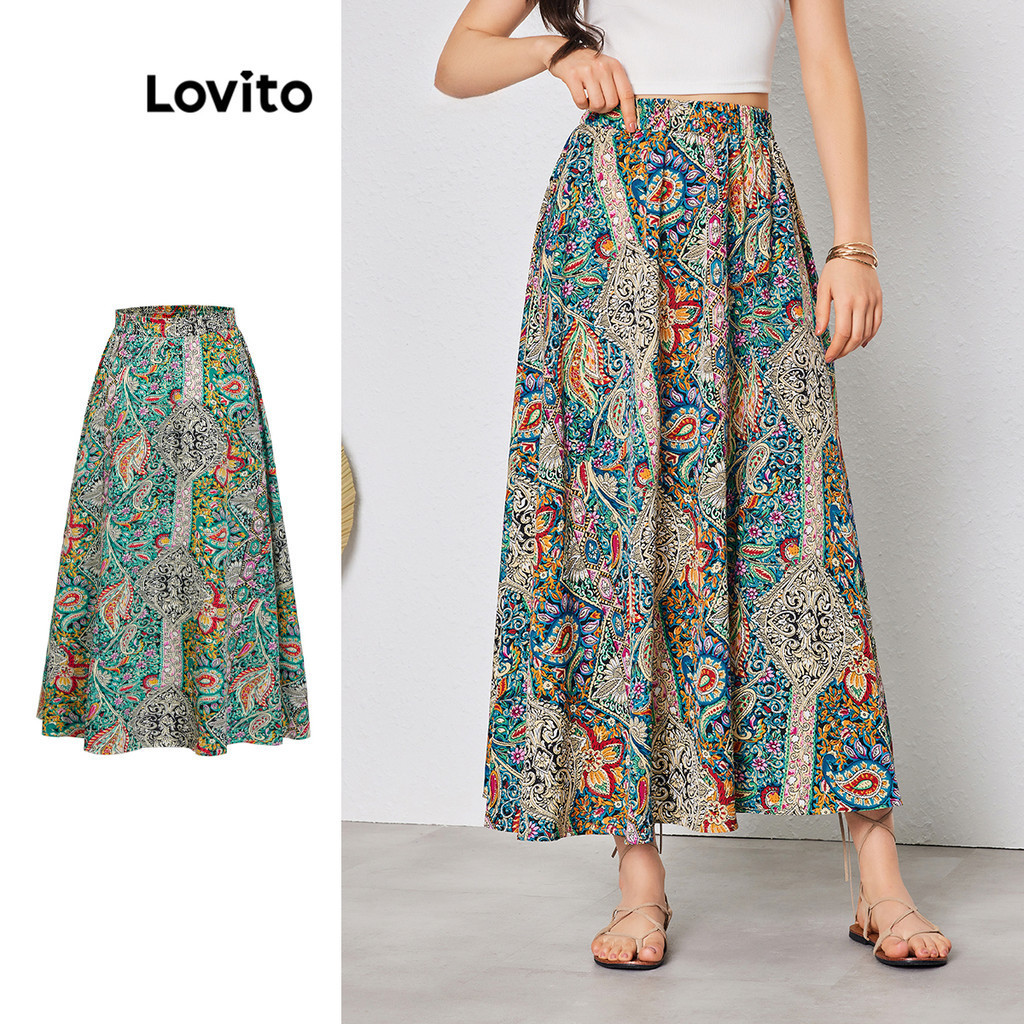 Lovito Casual Tropical Draped Skirt for Women LBL08213(Multi-color)