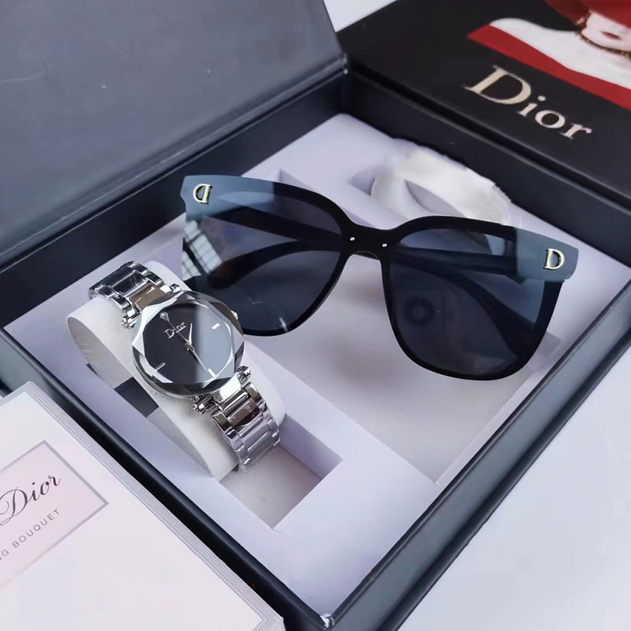 [FREE SUNGLASSES] Women Watch Glasses Sets Fashion Sunglass Ladies Stainless Steel Quartz Watches Set