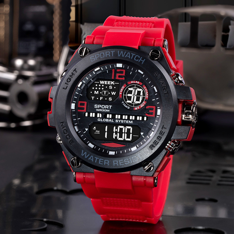 Men's Waterproof Watch Military Multi-Functional Dual Display Time Week Fashion Swimming Watch