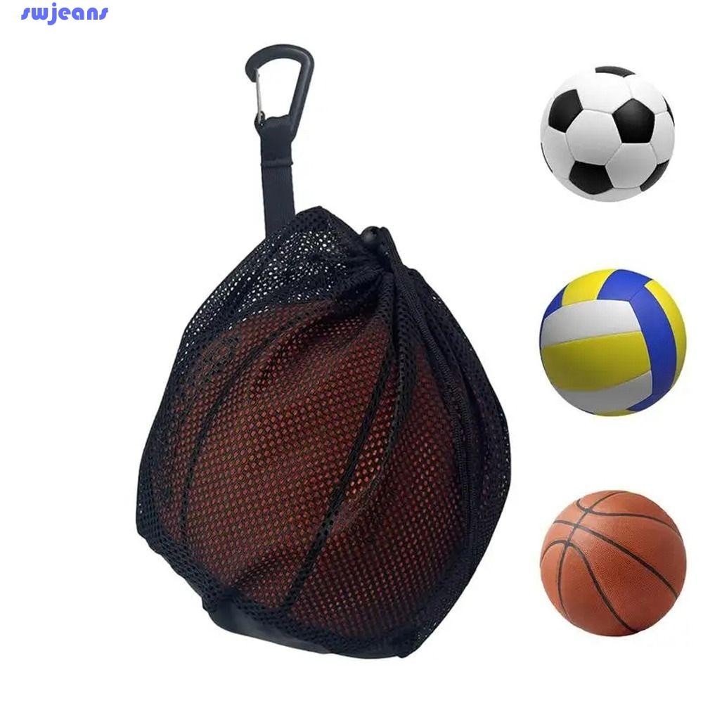 SWJEANS Ball Mesh Bag, Clip on Drawstring Basketball Storage Bag, Portable Ball Holder Oxford Cloth Handbag Single Ball Bag Volleyball Football