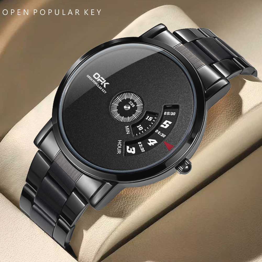 OPK Watch For Men Waterproof Original Quartz Business Black Stainless Steel Calendar Dial 8109