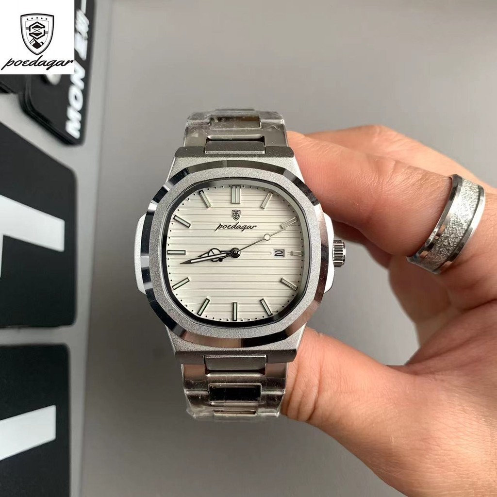 POEDAGAR watch for men retro square dial business and leisure luminous waterproof calendar display quartz watches