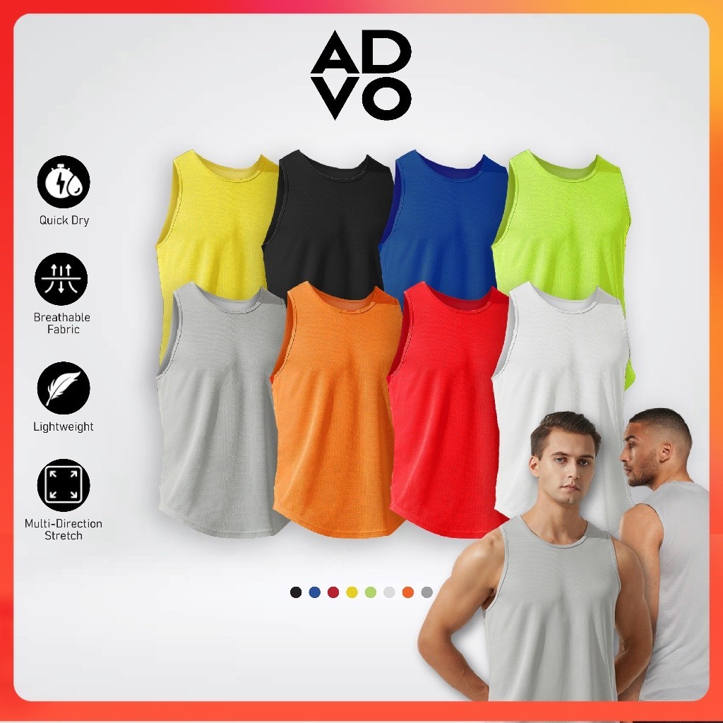 ADVO Microfiber Singlet Men Jersey Round Neck T shirt Short Sleeve Baju Jersi Lelaki Plain Unisex Quick Dry Baju Sukan