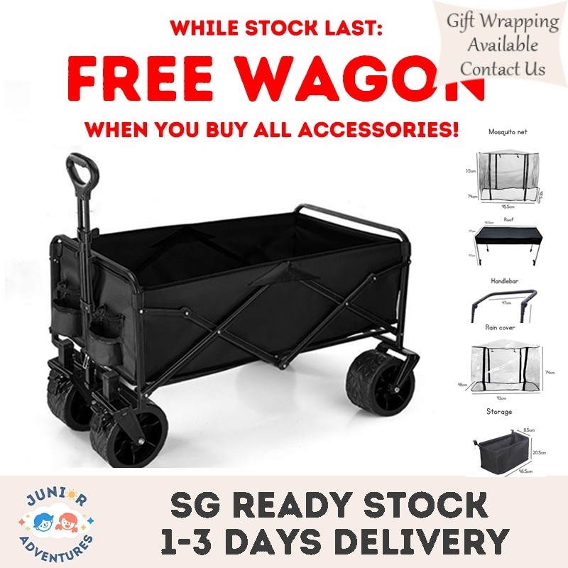 Kids or Pets Wagon collapsible trolley with telescopic handle cargo cart foldable mosquito net and sunshade canopy