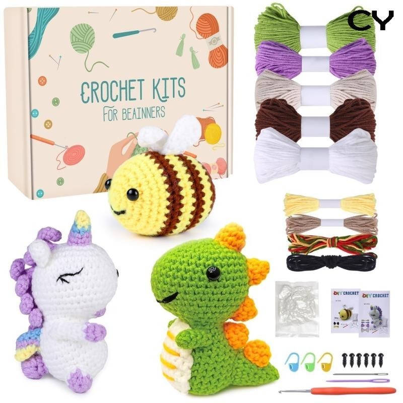 3pcs/1pc Crochet Kit with Yarn Knitting Crochet Hook for Beginners With Video Tutorials Knit Tool Unfinished Material Package
