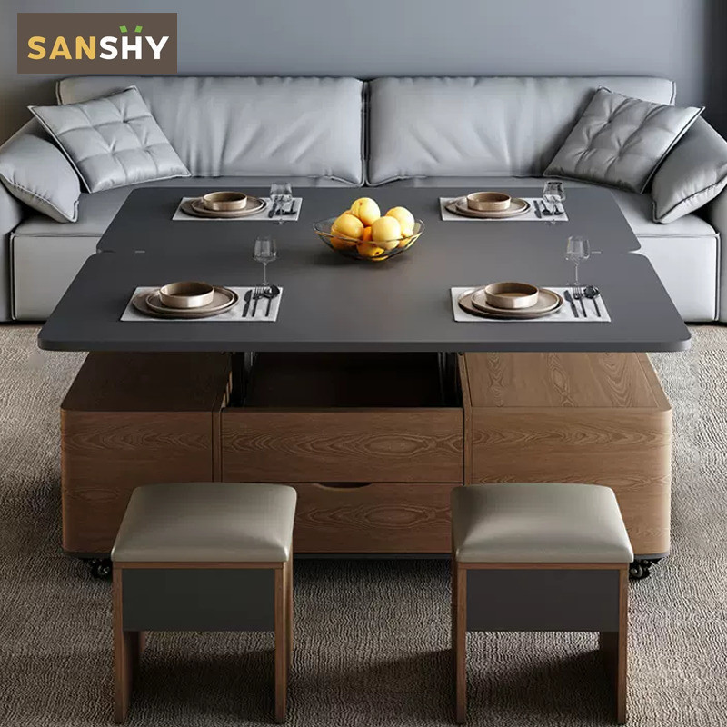 SANSHY Lifting Coffee Table Folding Dining Table With Wheels Mobile Multifunctional With Chair Nordic Furniture Creative 061