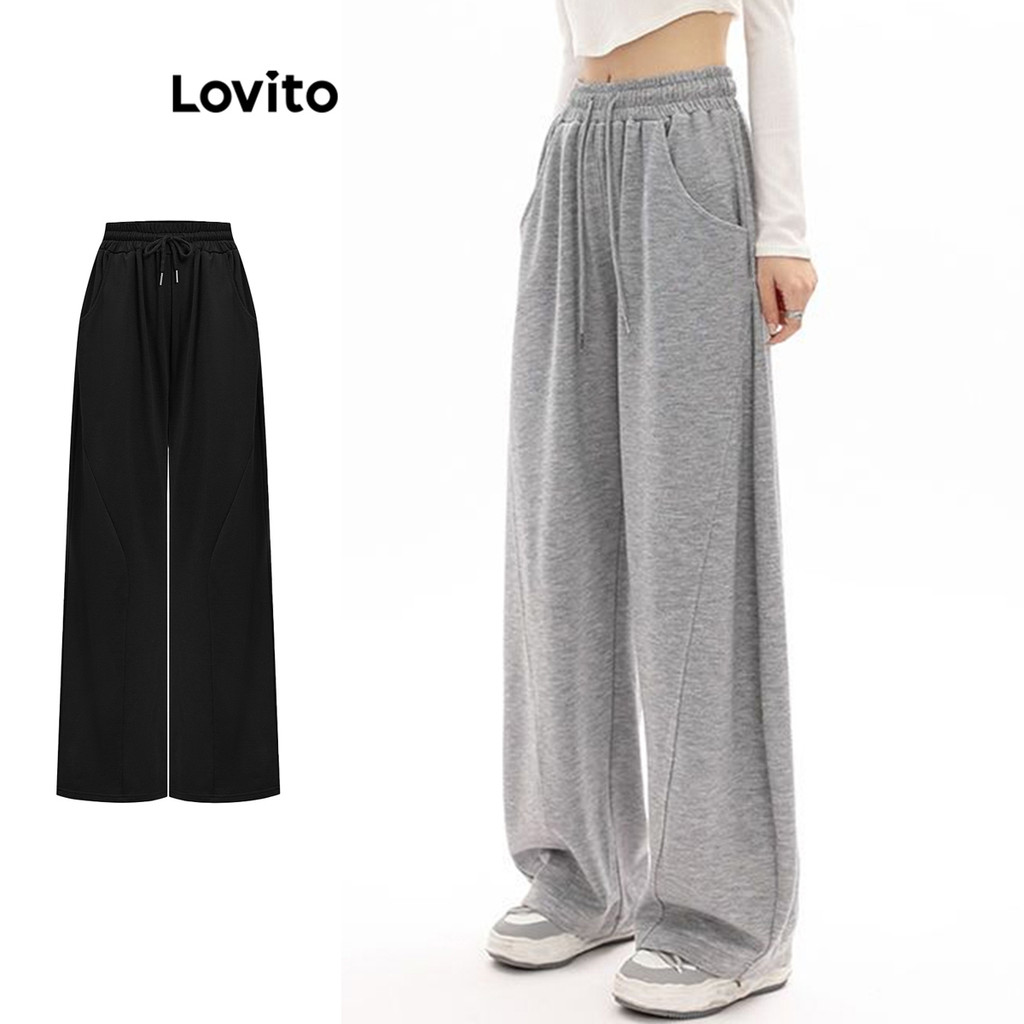 Lovito Casual Plain Drawstring Pants for Women LNA36090 (Multi-color)