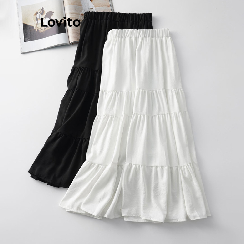 Lovito Casual Plain Tiered Layer Skirt for Women LNL43107