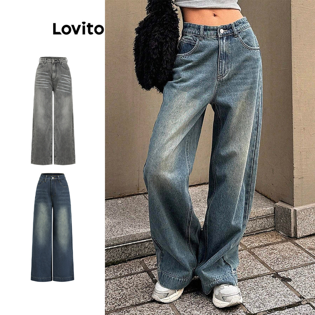 Lovito Casual Plain Pocket Cat'S Whiskers Jean for Women LBA82172(Multi-color)