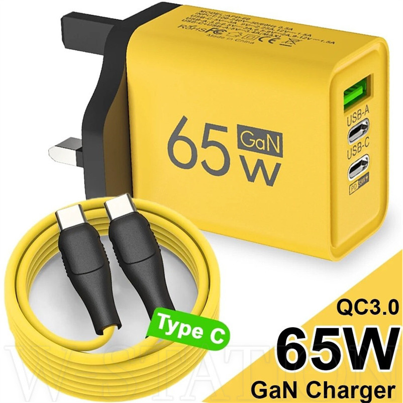 65W Charger Set - Type C QC3.0 Charging PD USB Charger Wall Adapter - Durable Data Transfer Wire - Dual Type C Data Cable for Android