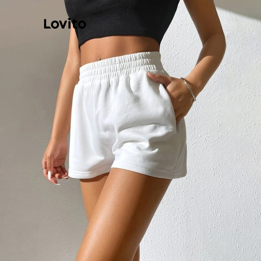 Lovito Casual Plain Pocket Shorts for Women LNL43079