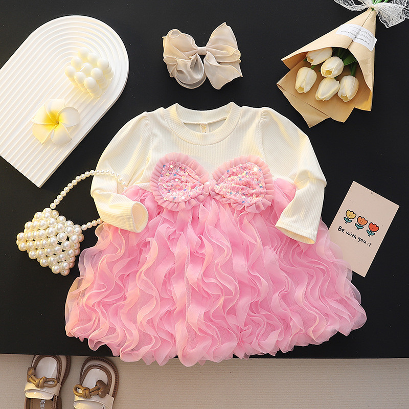 Babymeisjesjurk met paillettenstrik en tutujurk, verjaardagsfeestjesjurk voor babymeisjes_voghion.com