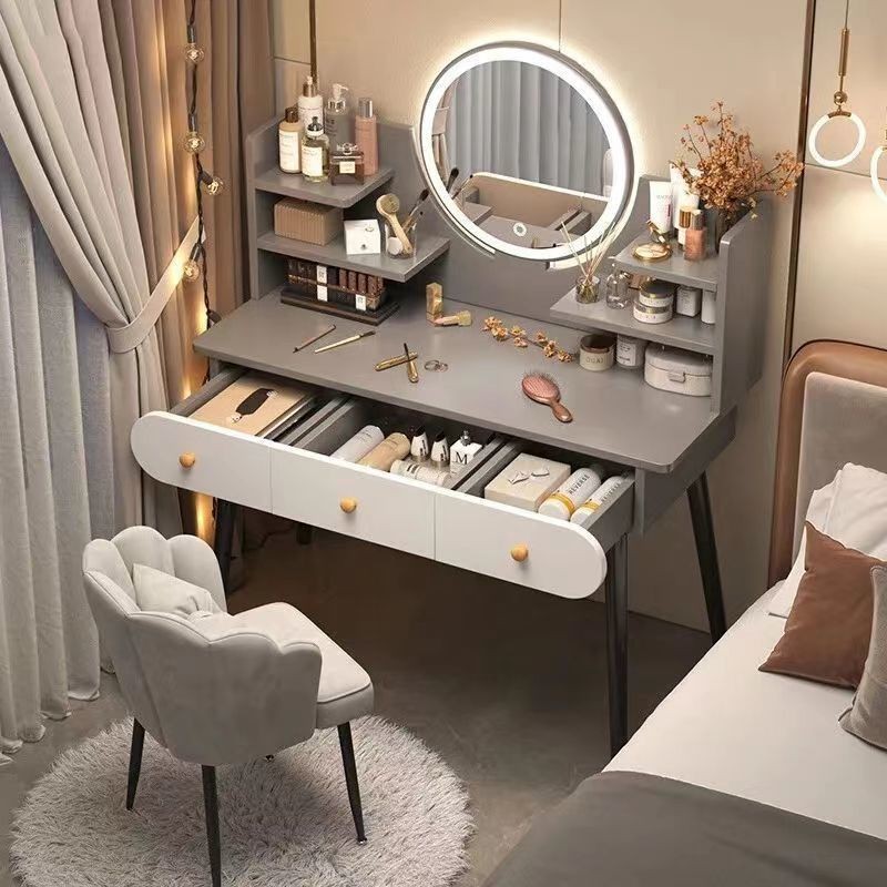 SANSHY Dressing Table With LED Mirror Modern Make Up Table Storage Vanity Table Cabinet Desk Free Shipping 061
