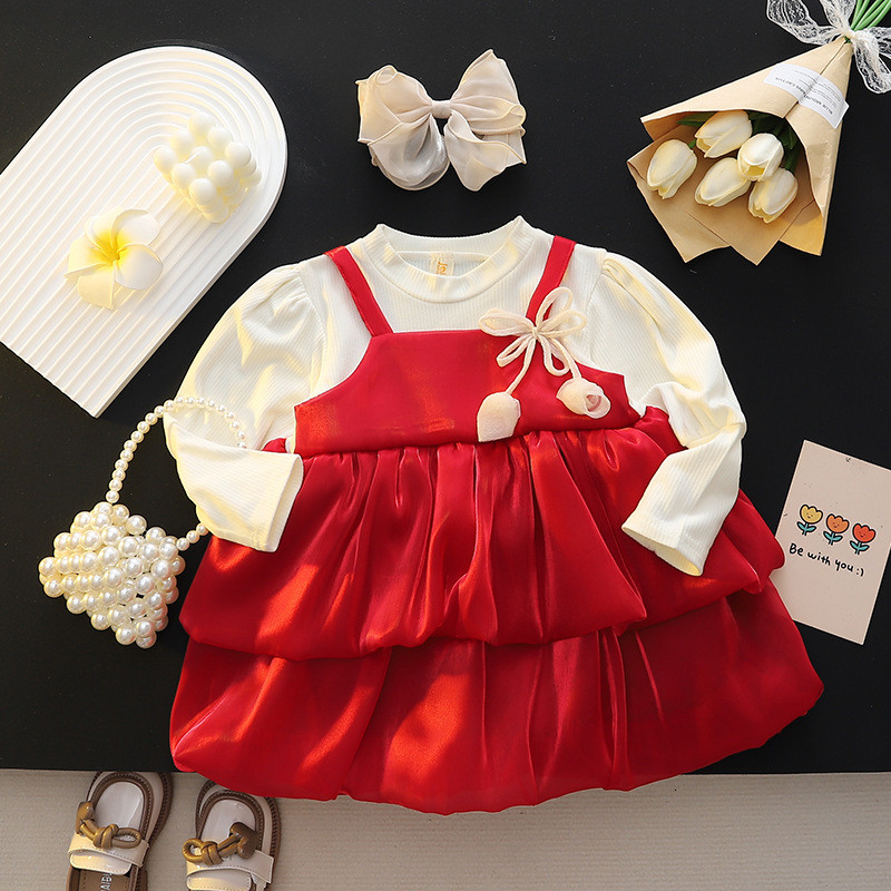 Høst Ny Baby Jentekjole Langermet Brun Chiffon Tutukjole_voghion.com
