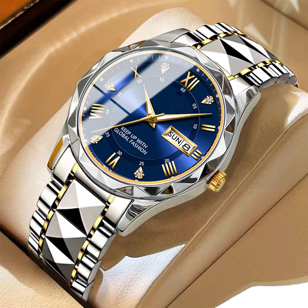 Mens Watches Quartz Business Watch For Men Original Silver Stainless Steel Luminous Dual Calendar Charm Waterproof Watches
