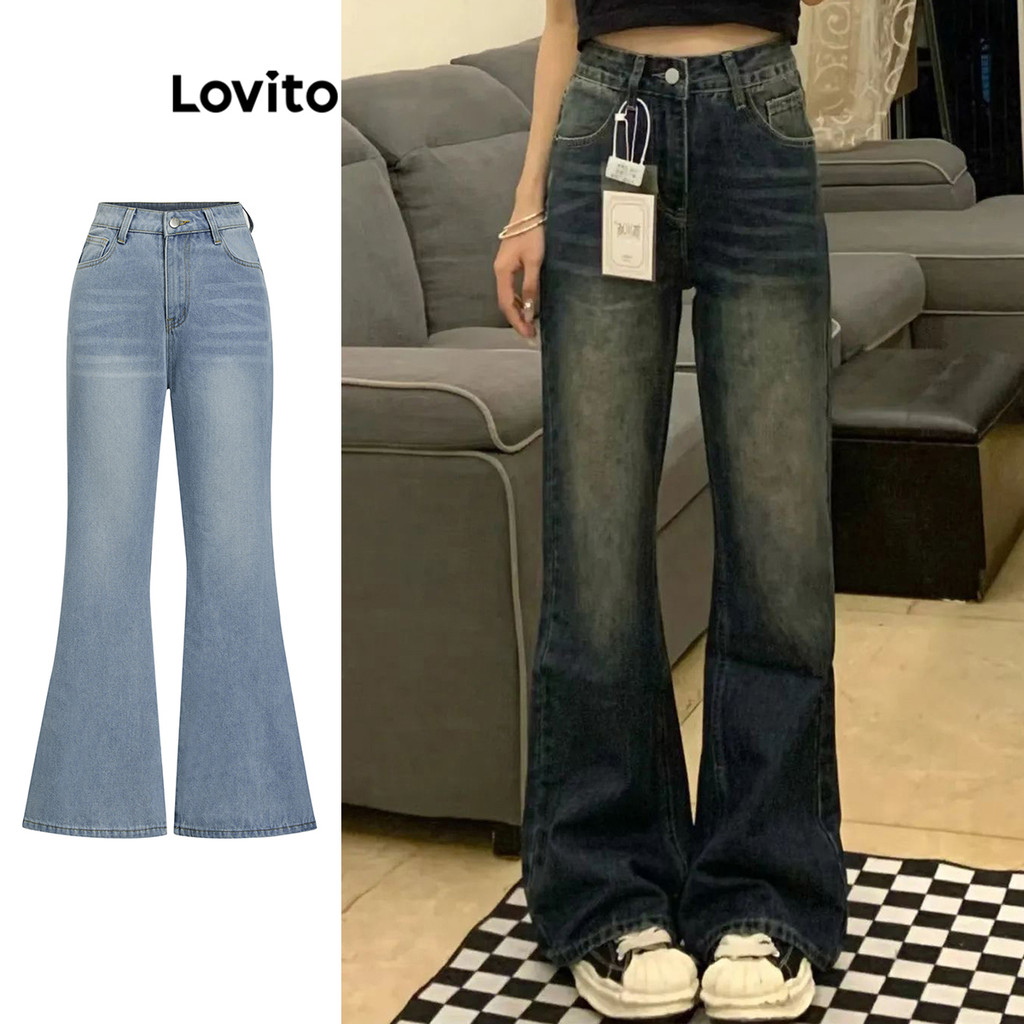 Lovito Casual Plain Zipper Jeans for Women LNA34035 (Multi-color)