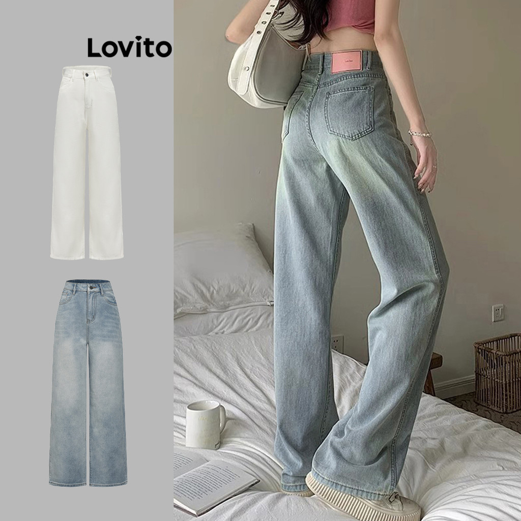 Lovito Casual Plain Pocket Jeans for Women L70AD071 (Multi-color)