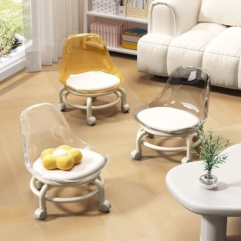 Acrylic transparent universal wheel stool, silent low stool children with baby toddler stool Internet celebrity small chair pulley