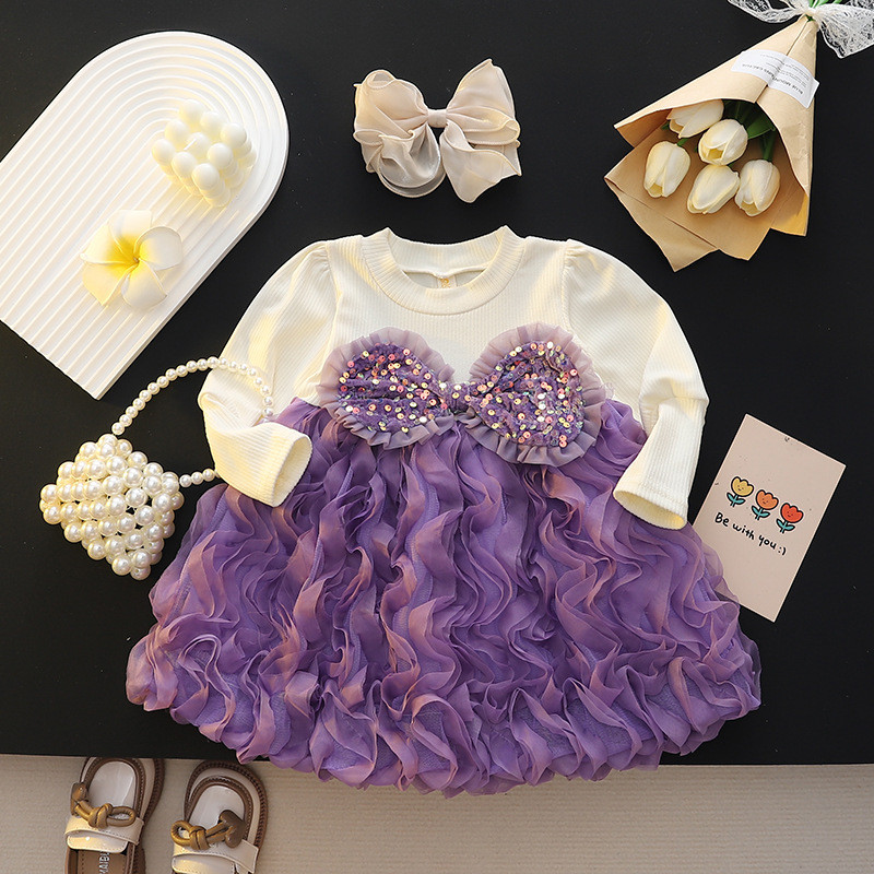 Babymeisjesjurk met paillettenstrik en tutujurk, verjaardagsfeestjesjurk voor babymeisjes_voghion.com