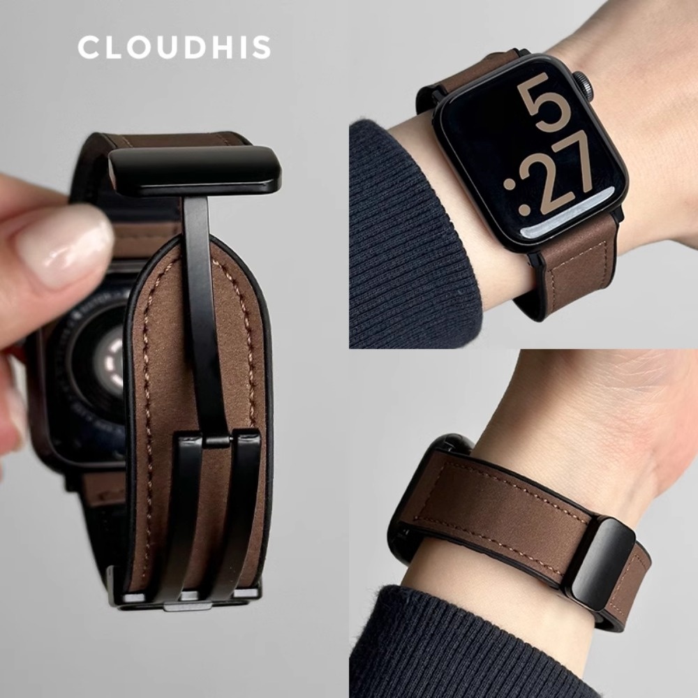 Leather Magnetic Strap compatible for apple Watch series 10 46mm 42mm Geniune Loop strap for iWatch Series 987654321SE ultra