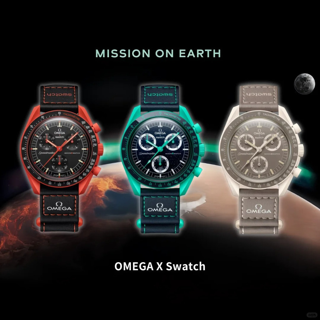 SWATCH & OMG MISSION ON EARTH Mens Watches High Quality Full Function Quarz Chronograph Movement Watches Waterproof Luminous Leather Strap Wristwatches