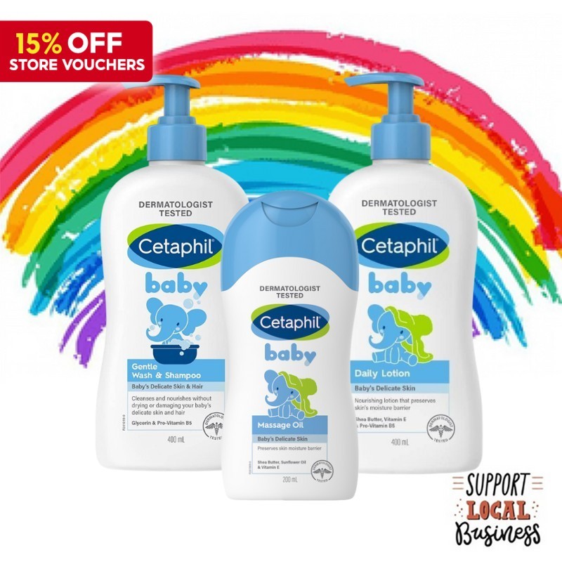 [Crazy Sale] Cetaphil Baby Daily Lotion 400ml l Gentle Wash & Shampoo 400ml | Baby Massage Oil 200ml