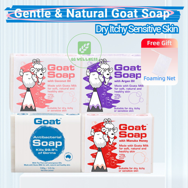 [Free Foaming Net] Goat Soap 100g For Dry Itchy Sensitive Skin Goat Milk Soap Manuka Honey Coconut Oil Argan Oil