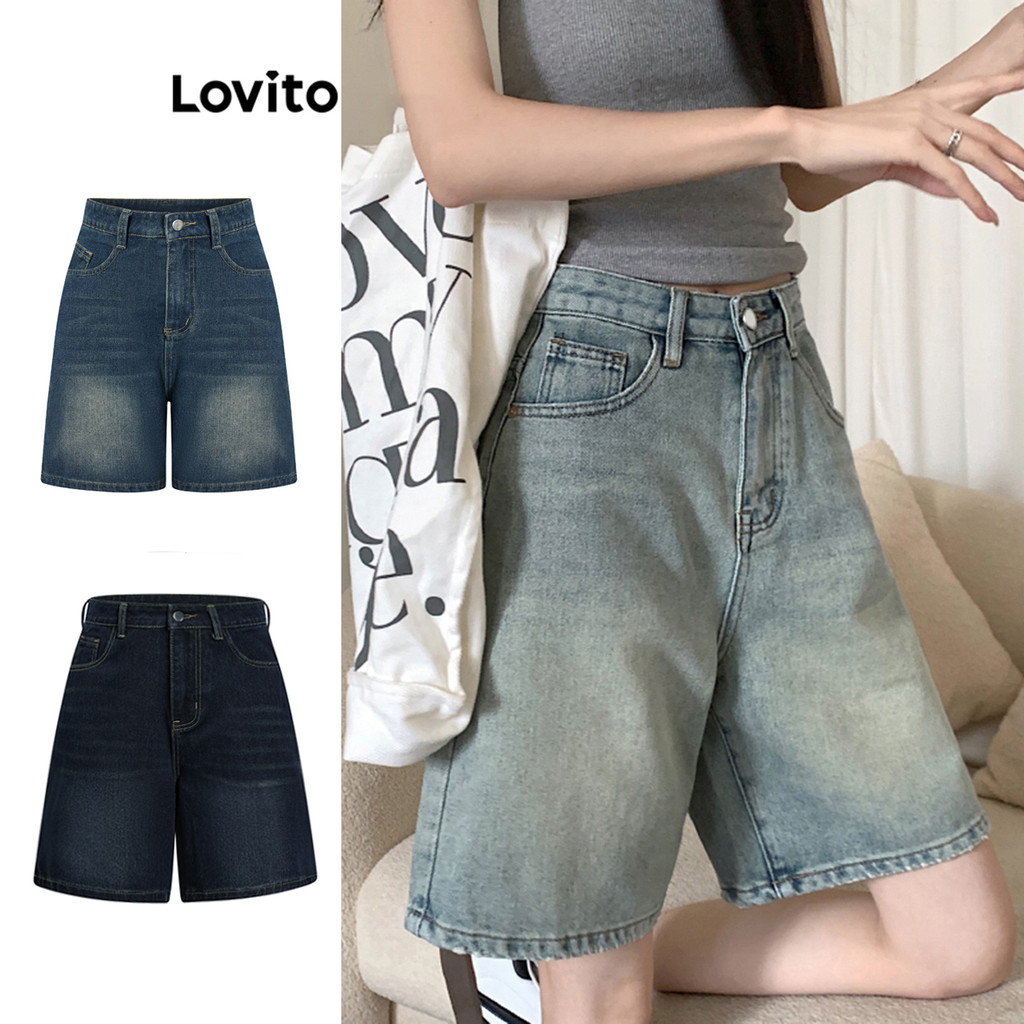 Lovito Casual Plain Pocket Denim Shorts for Women LNA19020 (Multi-color)