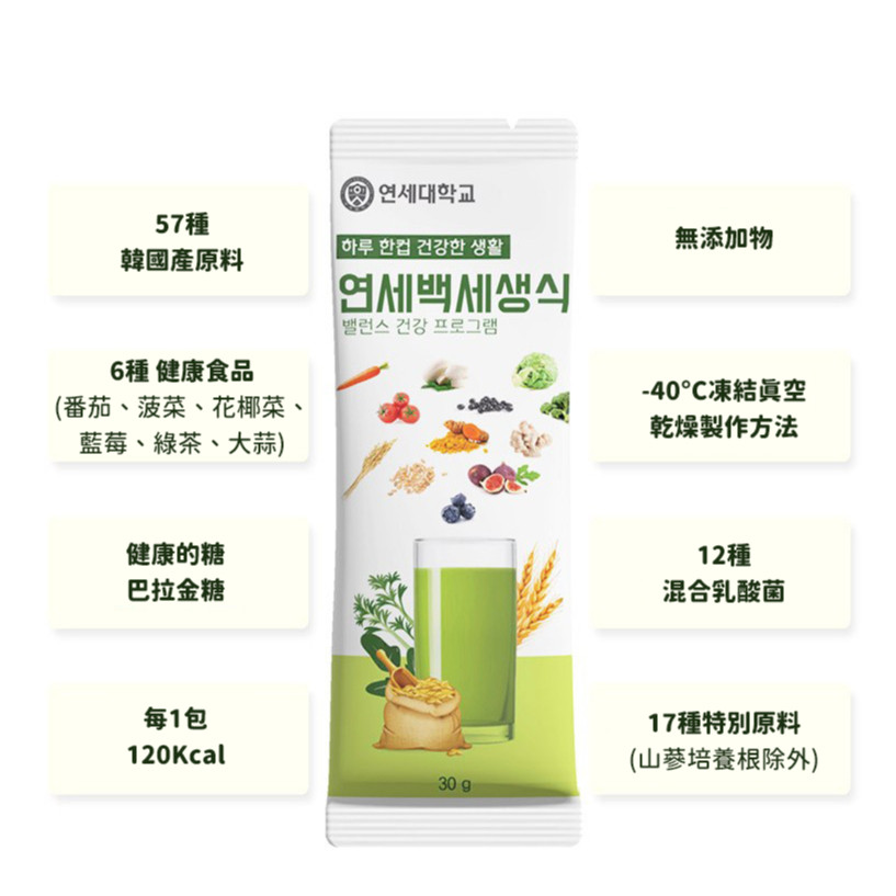 Yonsei延世牛奶 百歲生食蔬果沖泡粉 30g 單包