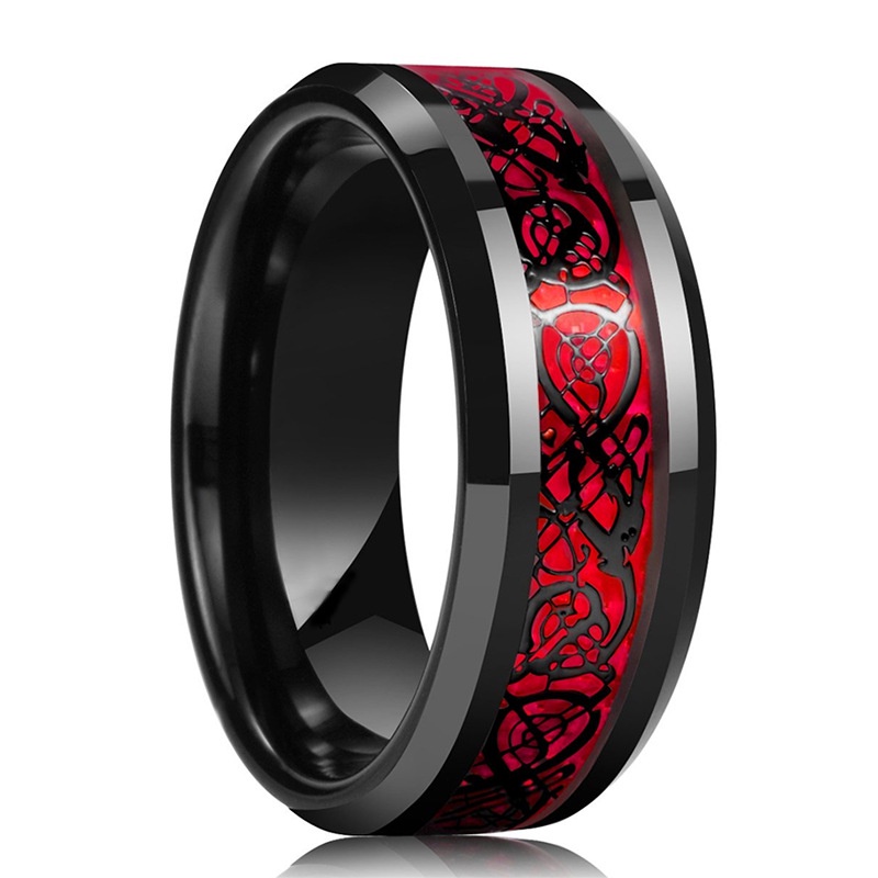 Paar Ringe Mit Roten Strasssteinen Und Schwarzem Drachenmuster_voghion.com